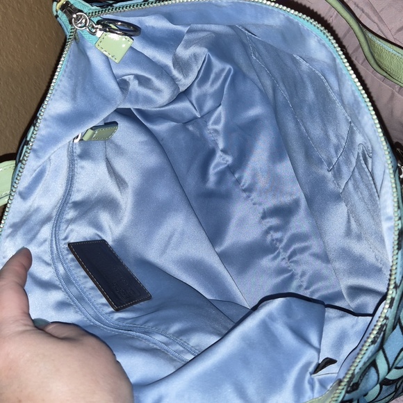 Coach Poppy Blue and Green Tote Bag W/3 Hangtags - Picture 4 of 13